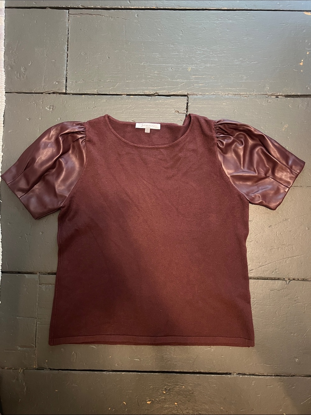 Women's Burgundy Puff Sleeve Knit Top